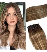 Human Hair Extensions Clip in Balayage Brown to Ash Brown and Light Blonde 18inch Clip in Human H...