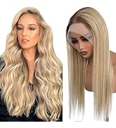 13x6 Lace Front Wigs Human Hair Brown Roots to Golden Blonde Balayage Blonde Highlights Wig Human...