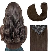 Hairro Real Hair Extensions Clip in Human Hair Brown, 20 Inch 120g 7pcs Long Straight Remy Clip i...