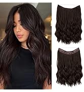 SARLA Dark Brown Invisible Wire Hair Extension Short Synthetic Clip in Wave Curly Hairpiece for W...