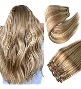 Hair Extensions Clip in Human Hair, Golden Blonde to Light Blonde Highlights Remy Human Hair Clip...