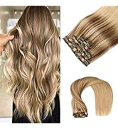 VINBAO Clip in Hair Extensions Human Remy Hair 18 Inch 6pcs 120g Balayage Ash Brown to Caramel Bl...