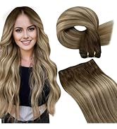 LaaVoo Weft Hair Extensions Human Hair Brown Sew in Hair Extensions Dark Brown to Light Brown Mix...