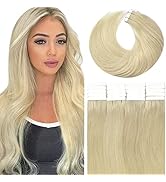 Lacer Blonde Tape in Hair Extensions Real Human Hair Double Sided Platinum Blonde Natural Human H...