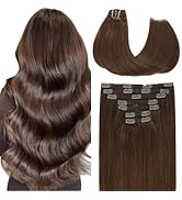 VINBAO Brown Clip in Extensions 140g 14in 7Pcs Chocolate Brown Clip in Hair Extensions Human Hair...