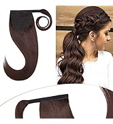 Human Hair Ponytail Extensions Dark Brown Wrap Around Ponytail Human Hairpiece for Women 14 Inch ...