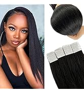 Light Yaki Tape in Hair Extensions Human Hair,Yaki Straight Remy Hair Extensions Tape ins for Bla...