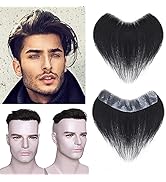 SEGO Men's Hairline Toupee 100% Human Hair Forehead Hairline Replacement Hairpiece V-Shape Mens T...
