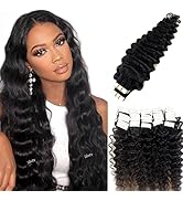 Tape in Hair Extensions Human Hair Deep Wave Tape ins for Black Women Human Hair Tape in Extensio...