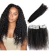 Tape in Hair Extensions Human Hair Kinky Curly Natural Black Real Hair Extensions Tape ins for Bl...