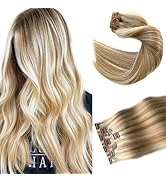 Seamless Clip in Hair Extensions Human Hair, Strawberry Blonde Balayage Blonde Highlights Clip in...