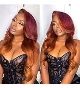haha Red Orange Ombre Lace Front Wig Human Hair Ginger Red Highlight Lace Front Wig 13x4 Body Wav...
