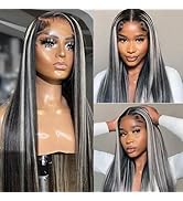 Ombre Black Balayage Grey Lace Front Wigs Human Hair, Glueless 13x6 Lace Frontal Wigs Human Hair ...