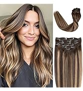 Clip in Hair Extensions, Human Hair 7Pcs 120g Clip in Extensions,Ombre Chocolate Brown to Honey B...