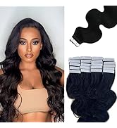 Valiilo Body Wave Tape in Hair Extensions Real Human Hair Natural Black Wave Human Hair Tape in E...