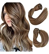 Hair Extensions Clip in Human Hair Ash Brown to Ash Blonde Highlights Real Human Hair Extensions ...