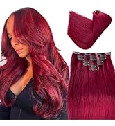 Seamless Clip in Hair Extensions Human Hair, Burgundy Clip in Hair Extensions Real Human Hair Cli...