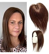 FQNing Hair Topper Straight Human Hair Piece Density 130% Cap Size 5''*5.5'' with Soft Silk Base ...