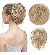 SARLA Messy Bun Hair Piece Dirty Blonde Curly Updo Synthetic Ponytail Extensions Scrunchies Bun H...