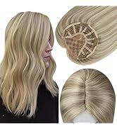 Full Shine 5 * 5 Inch Human Hair Topper Hairpiece Extension Silk Base Toupee Hair Topper Light Bl...