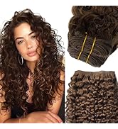 Sew in Hair Extensions Real Human Hair, Hand Tied Human Hair Weft Extensions 14 Inch Chocolate Br...