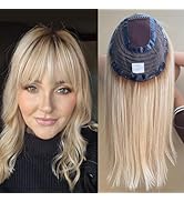 FQNing Human Hair Topper for Women Large Cap 7''x 7'' Blonde Balayage Style Remy Straight Hair No...