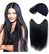 Clip in Hair Extensions Real Human Hair, Jet Black Hair Extensions Real Human Hair Clip ins 16 In...