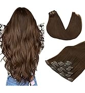 MAXITA Seamless Clip in Hair Extensions Human Hair, 7pcs 110g 14 Inch Chocolate Brown Hair Extens...