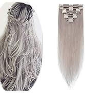 Hairro Clip in Hair Extensions 100% Human Hair 10 Inch Thin 50g Standard Weft 8 Pcs 18 Clips Shor...