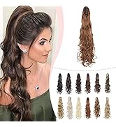 Hairro Clip in Wavy Ponytail Extensions for Women 24 Inch Long Synthetic Hair Claw in Messy Curly...