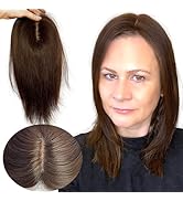 FQNing Hair Topper Real Human Hair Silk Topper Medium Density 130% with Cap Size 5''*5.5'' Straig...