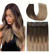 VINBAO Wire Hair Extensions Real Human Hair Balayage Dark Brown to Dirty Blonde 16in Real Wire Ha...