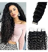 Natural Wavy Tape in Hair Extensions Real Human Hair Water Wave Tape in Extensions Black Women, D...