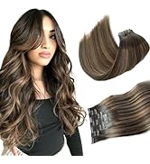 Seamless Clip in Hair Extensions Human Hair, Caramel Blonde Balayage Blonde Hair Extensions Real ...