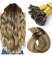 VINBAO U Tip Hair Extensions Human Hair 50G/50S Ombre Brown to Light Brown with Blonde Keratin Hu...