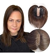 FQNing Hair Topper Real Human Hair Silk Topper 5''*5.5'' Cap Remy Straight Hair Full Hand Tied Ha...