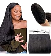 Yaki Tape in Hair Extensions Human Hair, Yaki Straight Tape ins for Black Women Human Hair, 20 Pc...