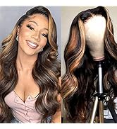 haha Brazilian Human Hair Highlight 4x4 Lace Front Wig Balayage Body Wave Ombre Lace Closure Wig ...