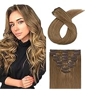 Hairro Clip in Hair Extensions 100% Human Hair Thin #6 Light Brown 8 Inch Shrot Straight Human Ha...