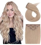 Hairro Clip in Hair Extensions Human Hair 22 Inch 75g Thin Standard Weft 5 Pcs 12 Clips Clip on H...