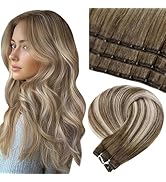 LaaVoo Beaded Weft Hair Extensions Human Hair Balayage Microbead Hair Extensions Ash Brown Ombre ...