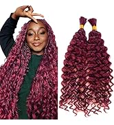 Burgundy Human Braiding Hair Water Wave 2 Bundles/Pack 100G Bulk Human Hair Braiding Hair for Boh...