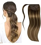 Lacer Real Hair Ponytail Extension Balayege Chocolate Brown to Chestnut Brown Straight Ponytail E...