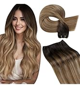 LaaVoo Sew in Hair Extensions Real Human Hair Brown Ombre Weft Hair Extensions Human Hair Short D...