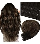 LaaVoo Beaded Weft Hair Extensions Human Hair Brown Micro Beaded Weft Extensions Ombre Darkest Br...