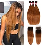 Haha Ombre Brazilian Straight Hair 3 Bundles with Closure Ombre Human Hair Bundles With Closure 2...