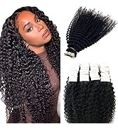 Tape in Hair Extensions Human Hair Black Women Kinky Curly Hair Extensions Tape ins,40 Pieces 100...