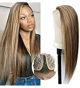 Ubetta Human Hair Lace Front Wigs Ombre Brown to Caramel Blonde Highlights Straight Remy Human Ha...