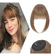 Hairro Clip in Human Hair Bangs Extensions with Temples #6 Light Brown One Piece French Curved Ba...