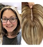 FQNing Human Hair Topper for Women, Silk Topper Medium Density Straight Hair Piece for Thinning H...